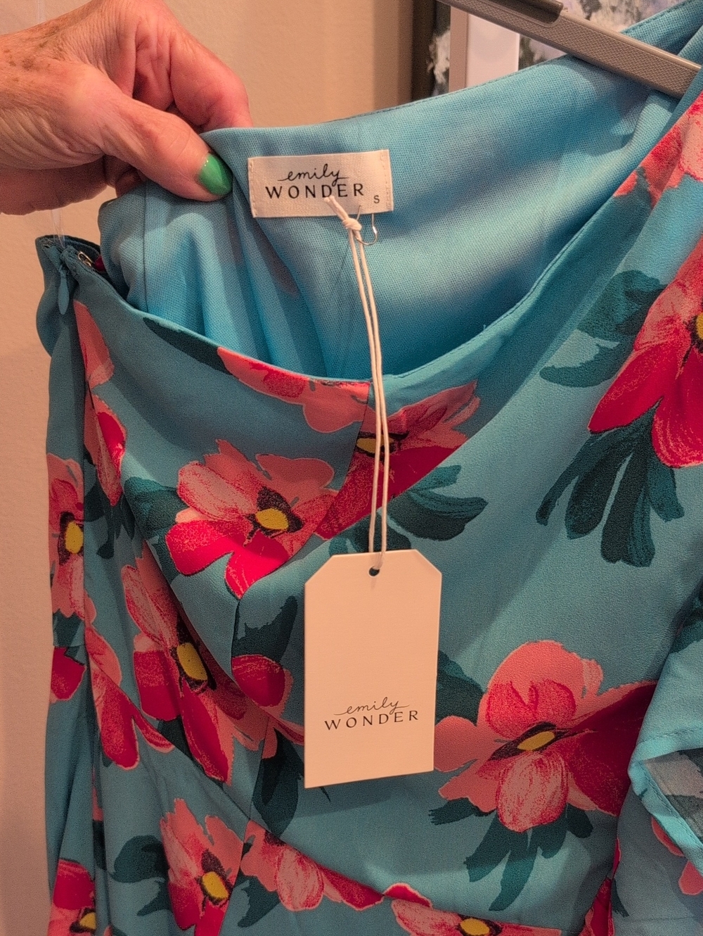 Turquoise One-Shoulder Floral Ruffle Dress - Picture 6 of 6